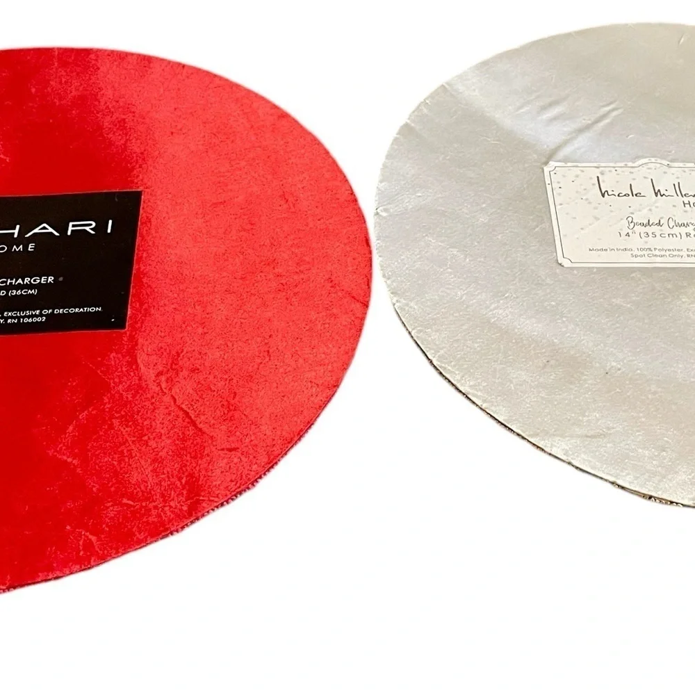 Two Handmade Beaded Chargers, Tahari & Nicole Miller, Red Green Christmas